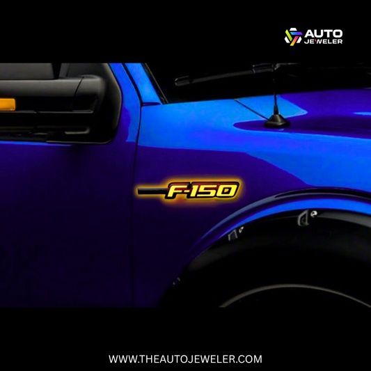 Ford F-150 LED Fender Emblem Kit (2009–2014) – Black Housing, Amber Illumination – 2 Pc Light-Up Side Badges