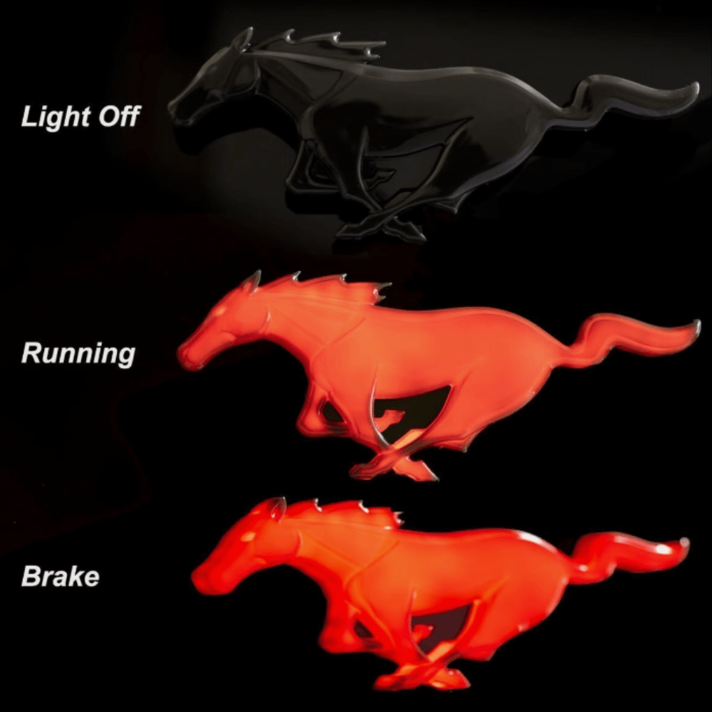 2015 - 2022 Ford Mustang Black LED Tailgate Emblem – Red LED Lighted Pony LogoLED Illuminated Emblems
