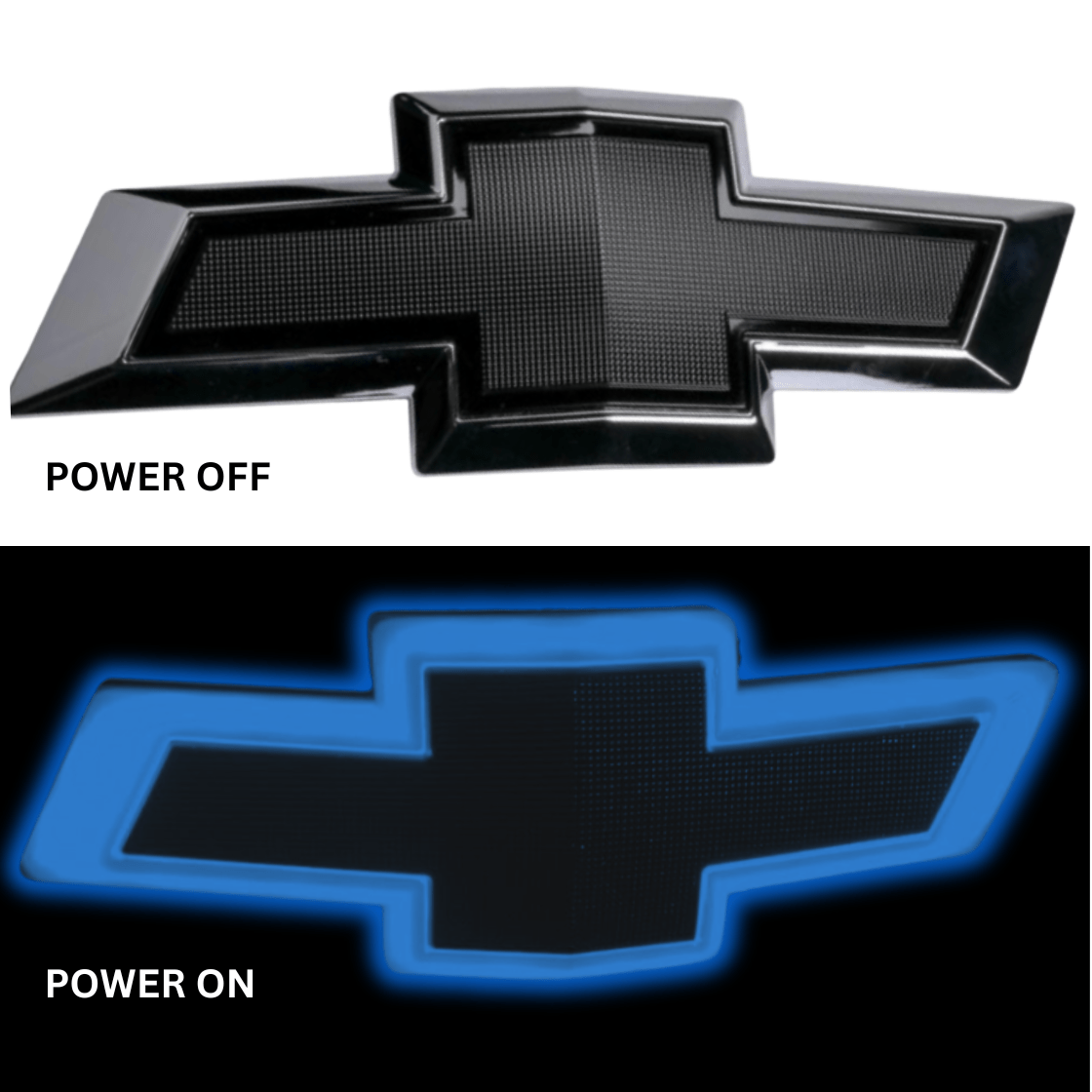 2016 - 2024 Chevrolet Camaro Front Grille Illuminated Bowtie Emblem | Black - Blue LEDsLED Illuminated Emblems