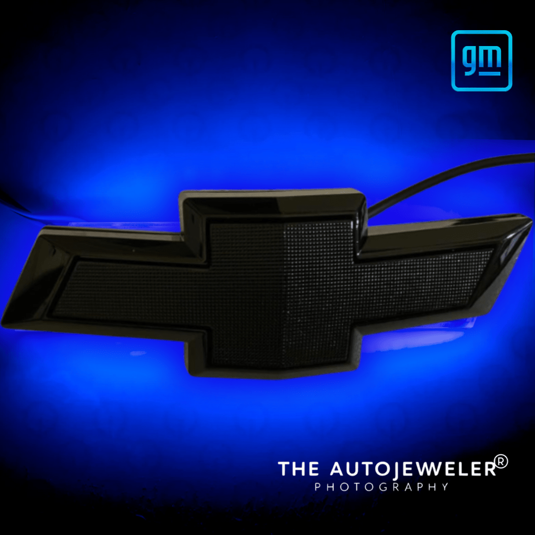 2016 - 2024 Chevrolet Camaro Front Grille Illuminated Bowtie Emblem | Black - Blue LEDsLED Illuminated Emblems