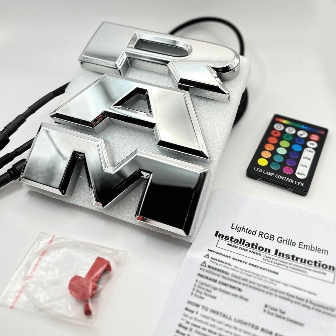2019–2023 RAM 1500 Chrome Lighted Grille Emblem with RGB LED LightingLED Illuminated Emblems