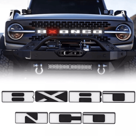 2021–2023 Ford Bronco Front Grille LED Illuminated Emblem Letters – White LEDsLED Illuminated Emblems