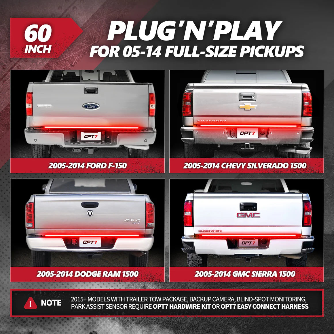 AutoJeweler RedLine 60” Triple-Row LED Tailgate Light Bar Bundle – Ford F-150 (2015–2018) – Plug & Play Harness