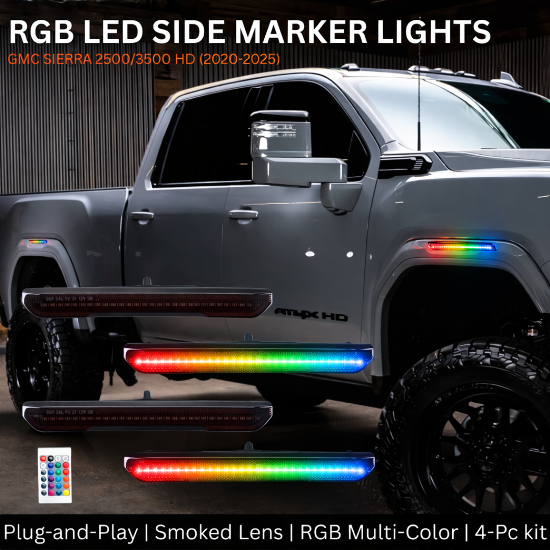 AutoJeweler RGB LED fender side marker lights for GMC Sierra 2500HD and 3500HD with plug and play installation
