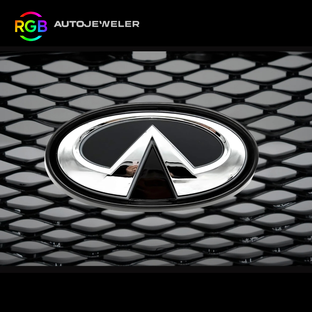 Infiniti Q50 RGB LED grille emblem Chrome Black installed during the day