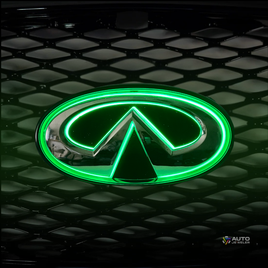 2018–2024 Infiniti Q50 Color-Changing RGB LED Front Grille Emblem – Chrome/Black | App-Controlled