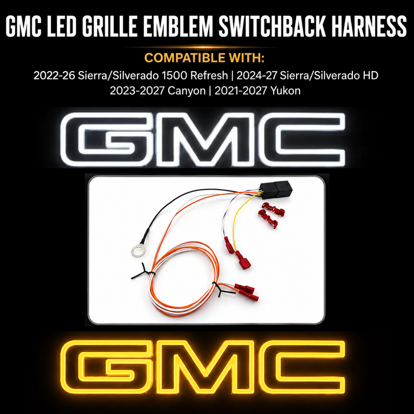 2019–2027 GMC White & Amber Illuminated Grille Emblem – Sierra, Sierra HD, Canyon, Yukon