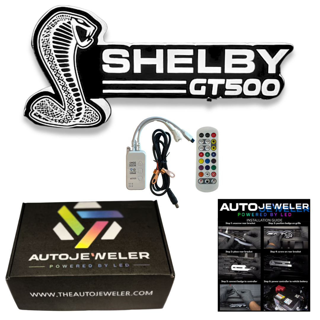 Mustang Shelby GT500 RGB Flow Series Emblem packaging and install kit