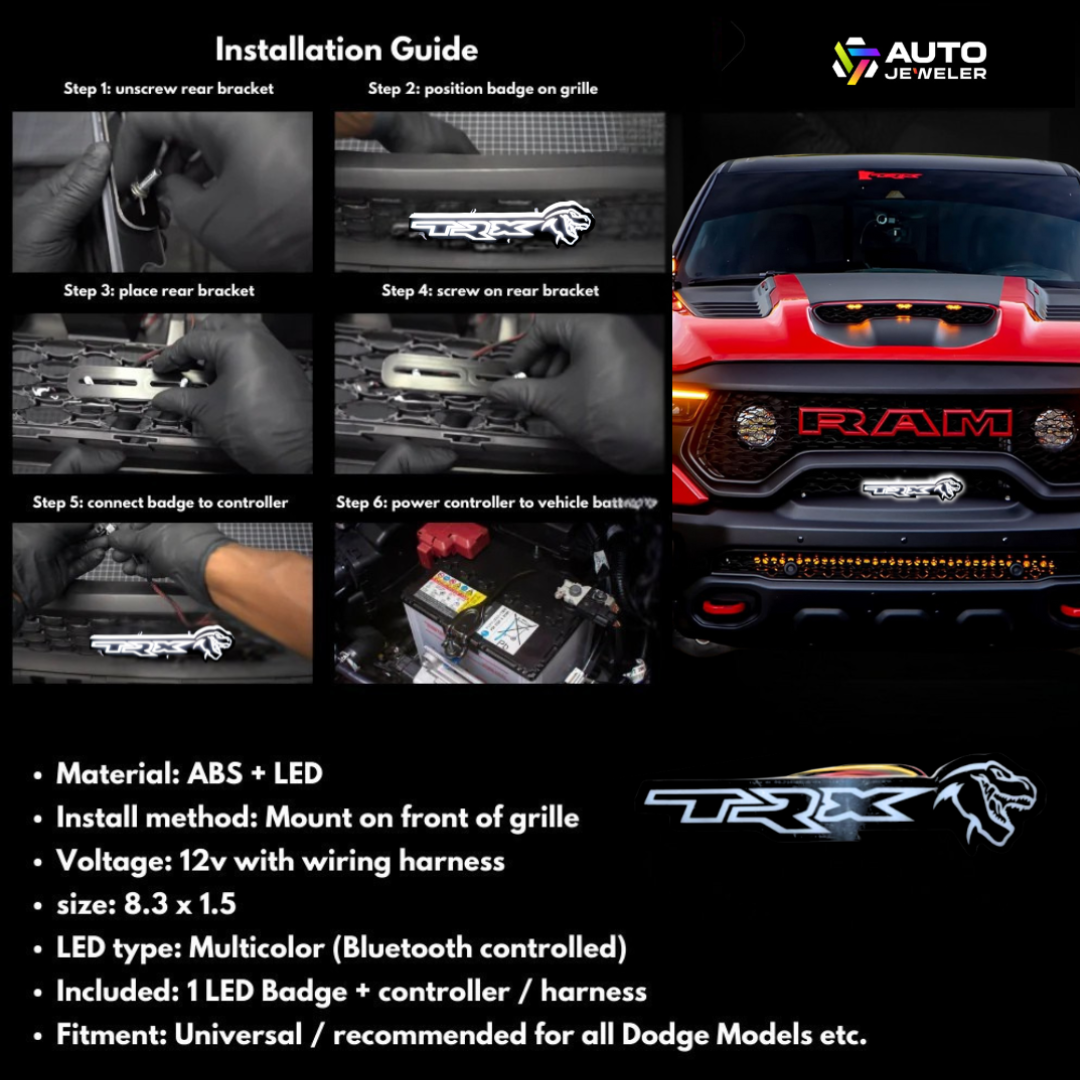 RAM TRX Multicolor LED Grille Badge – T-Rex Style Logo (Flow Series)