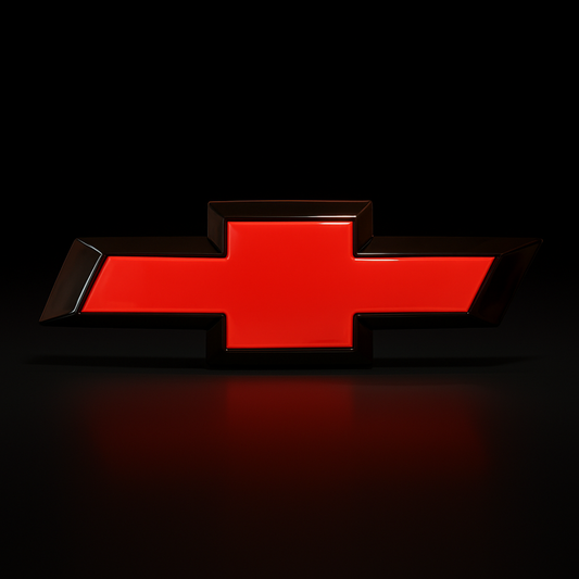 Red and black LED Chevrolet logo on a black background