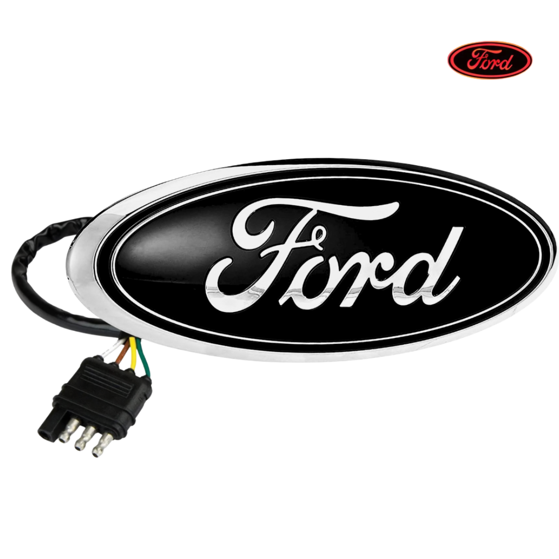 AutoJeweler Ford 7" LED Tailgate Emblem – Black/Chrome, Dual-Intensity Red