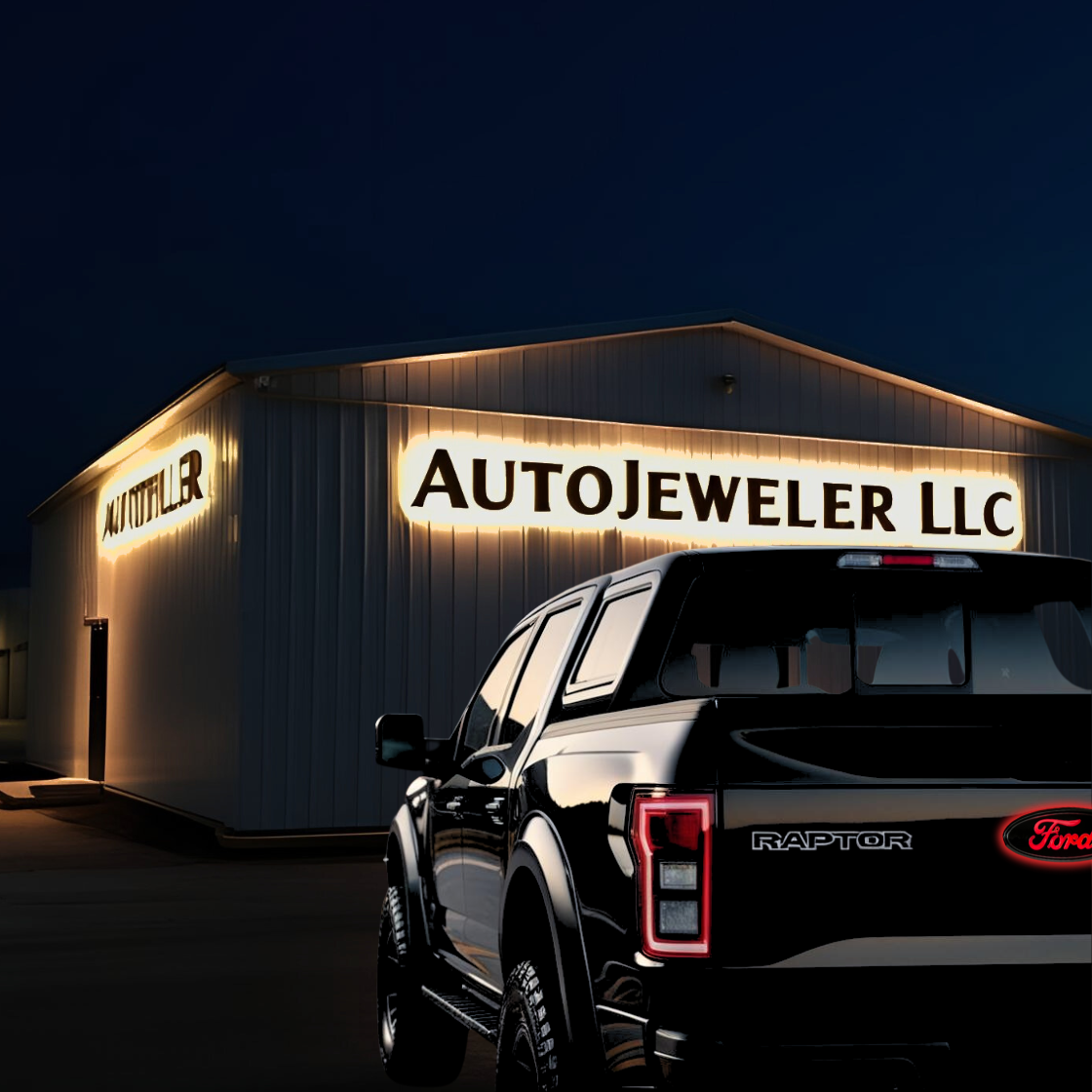 AutoJeweler Ford 7" LED Tailgate Emblem – Black/Chrome, Dual-Intensity Red