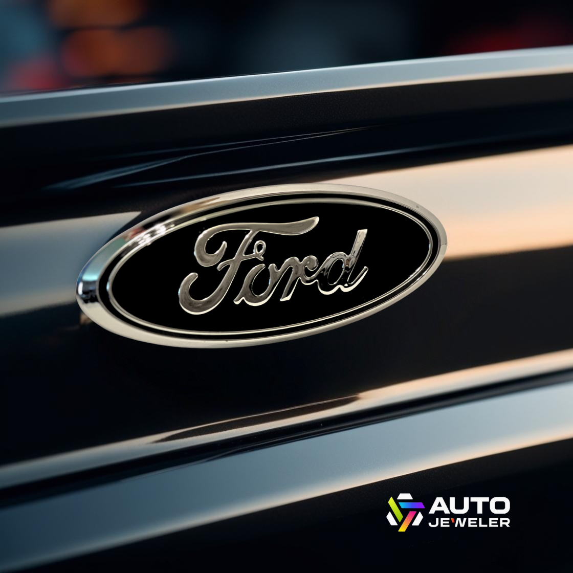 AutoJeweler Ford 7" LED Tailgate Emblem – Black/Chrome, Dual-Intensity Red
