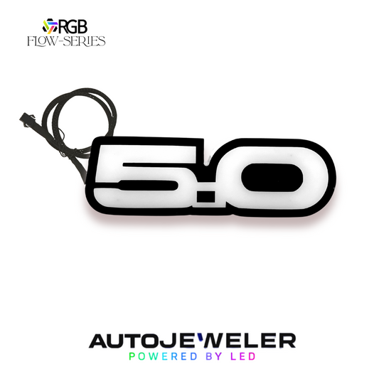 Ford Mustang 5.0 RGB Flow Series LED grille emblem front view – AutoJeweler Powered by LED