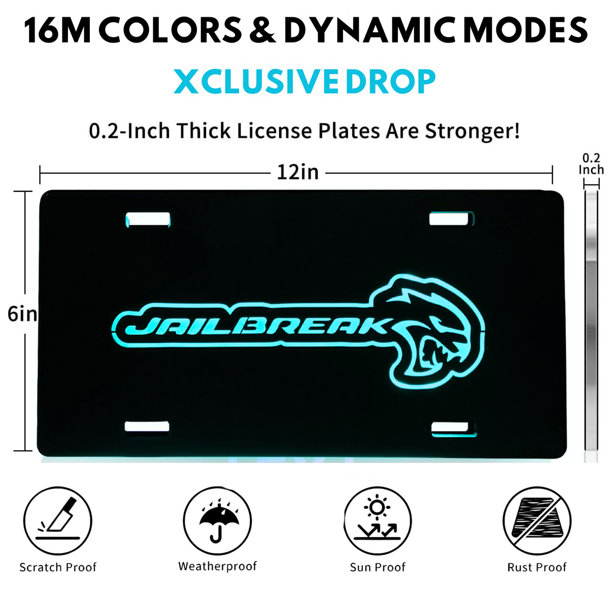 RGB Flow Series “Jailbreak” LED Illuminated License Plate – 6x12 Acrylic, Multi-Color, App Controlled