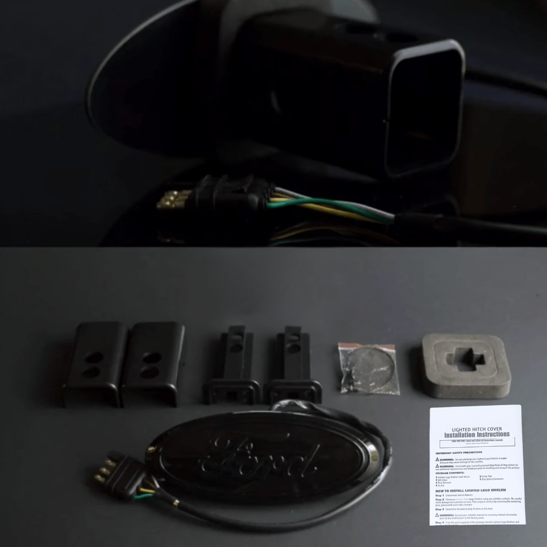 Red LED Light - Up Ford Logo Hitch Cover for 1.25" & 2" Receiver – Black FinishLED Lighted Hitch Cover