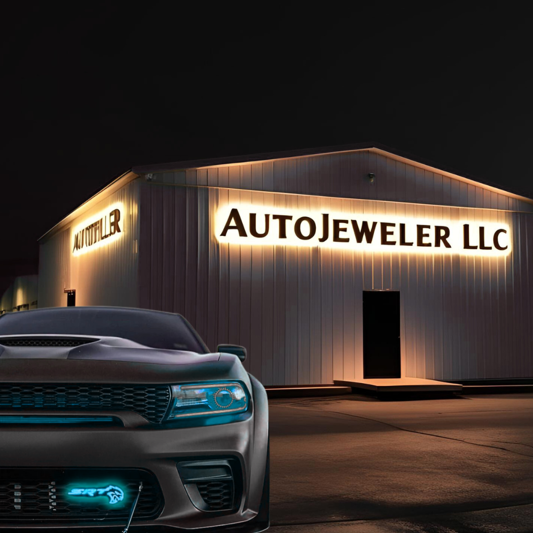 Dodge Charger with illuminated Hellcat RGB grille emblem.