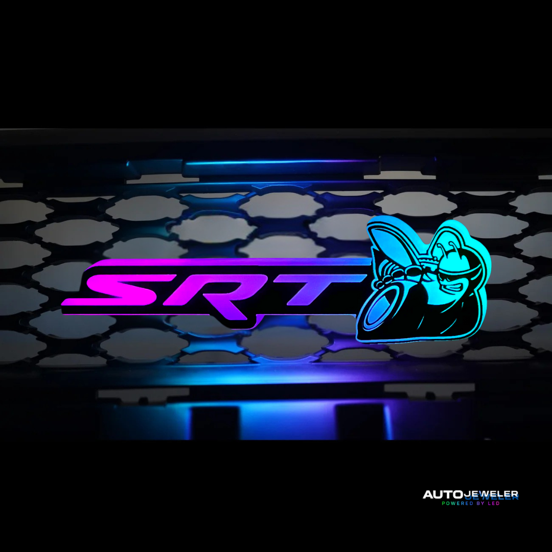 Purple and blue glow mode on SRT Scat Bee Flow-Series emblem