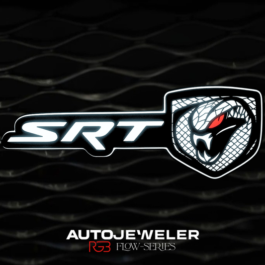 SRT Viper LED emblem illuminated white on black mesh grille