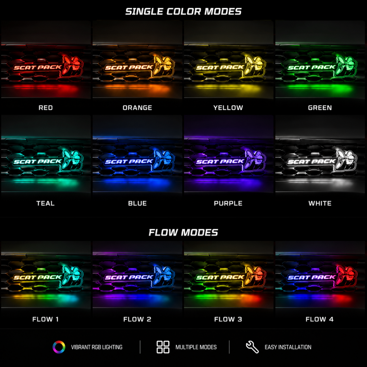 Scat Pack V2 Flow Series RGB LED Grille Emblem – 2-in-1 Hybrid Control