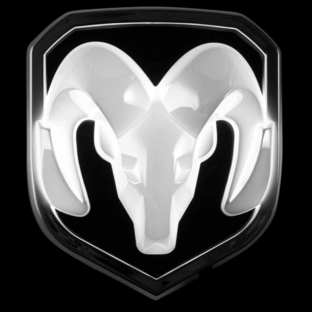 Black LED RAM grille emblem illuminated with bright white LED light