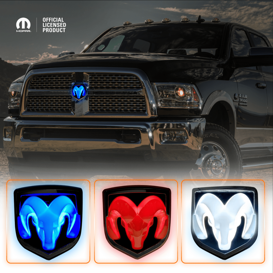 2009–2018 RAM 1500 Black Lighted Grille Emblem with RGB LED Color - Changing LightingLED Illuminated Emblems