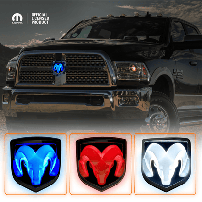 2009–2018 RAM 1500 Black Lighted Grille Emblem with RGB LED Color - Changing LightingLED Illuminated Emblems