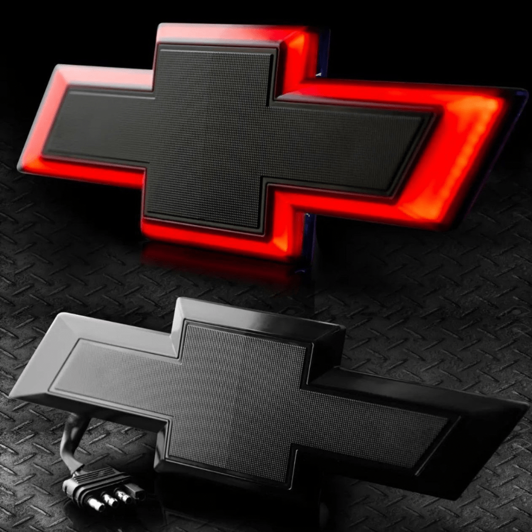 2014 - 2018 Chevrolet Silverado Red LED Illuminated Tailgate Bowtie Emblem, Black - GM Official LicensedLED Illuminated Emblems