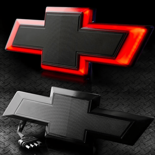 2014 - 2018 Chevrolet Silverado Red LED Illuminated Tailgate Bowtie Emblem, Black - GM Official LicensedLED Illuminated Emblems