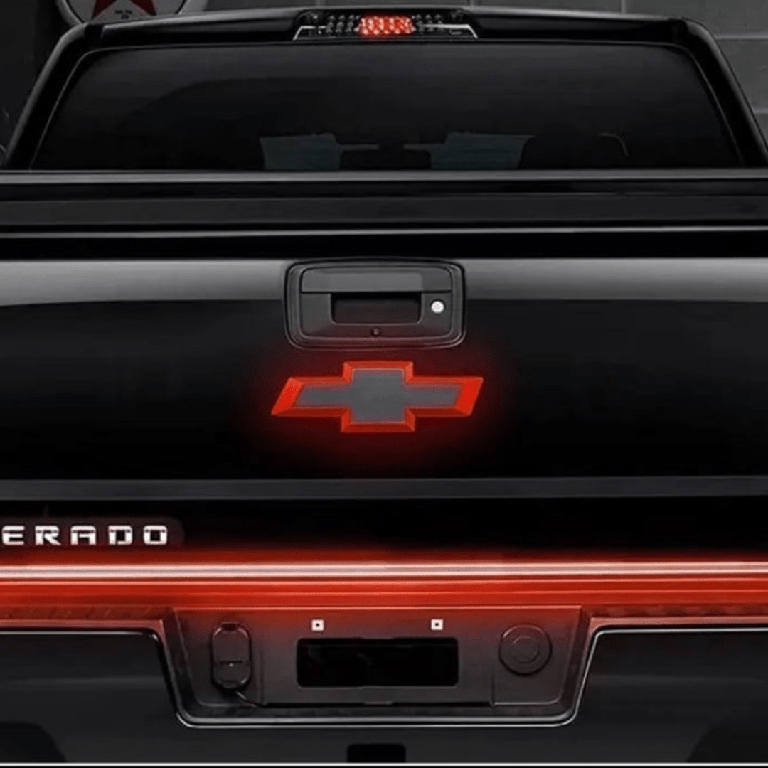 2014 - 2018 Chevrolet Silverado Red LED Illuminated Tailgate Bowtie Emblem, Black - GM Official LicensedLED Illuminated Emblems