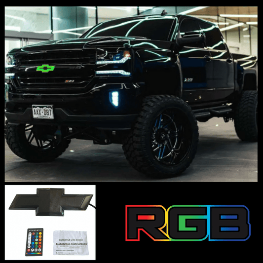 2014 - 2019 Chevy Silverado Black Bowtie RGB Lighted Grille Emblem – Customizable LED LightingLED Illuminated Emblems