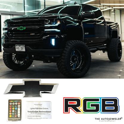 2014 - 2019 Chevy Silverado RGB LED illuminated Grille Emblem – Chrome/Black BowtieLED Illuminated Emblems