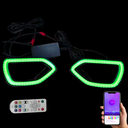2015-2023 Dodge Charger snorkel grille RGB Flow Series LED lights illuminated green with remote and smartphone app control