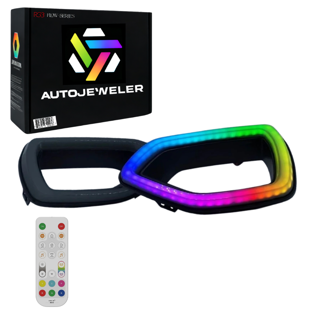 AutoJeweler RGB Flow Series snorkel grille LED lights kit for 2015-2023 Dodge Charger with remote control
