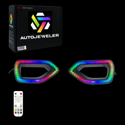 2015-2023 Dodge Charger snorkel grille RGB Flow Series LED lights kit with AutoJeweler packaging and remote control