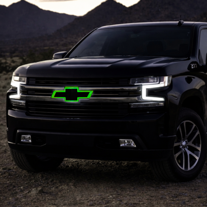 Chevy Silverado 1500 with the RGB emblem illuminated green.