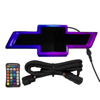 Complete RGB emblem kit including emblem, wiring harness, and remote.