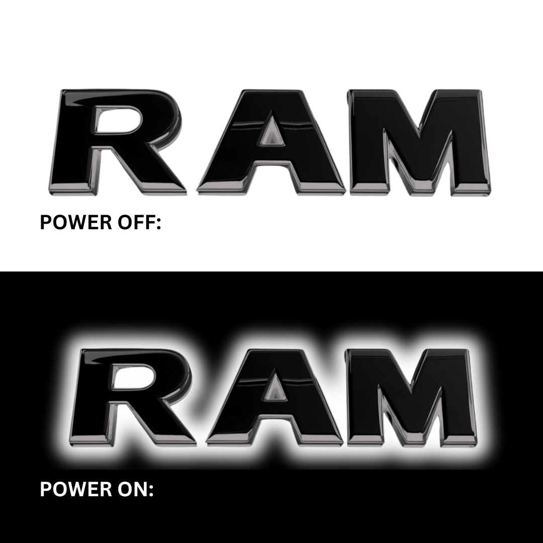 2019–2023 RAM 1500 Black Lighted Grille Emblem – White LED (Mopar Licensed)LED Illuminated Emblems