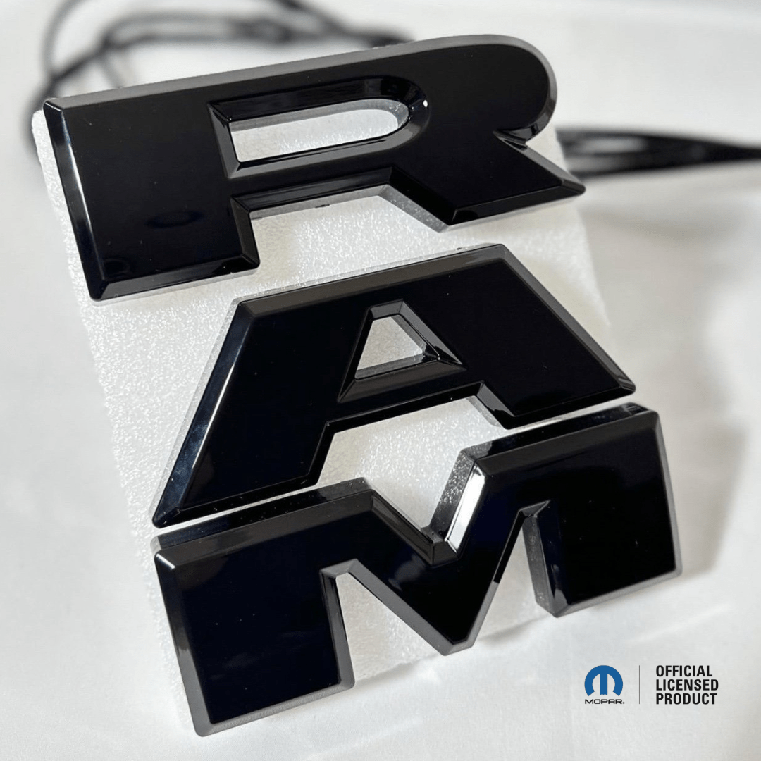 2019–2023 RAM 1500 Black Lighted Grille Emblem – White LED (Mopar Licensed)LED Illuminated Emblems