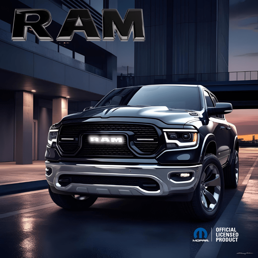 2019–2023 RAM 1500 Black Lighted Grille Emblem – White LED (Mopar Licensed)LED Illuminated Emblems