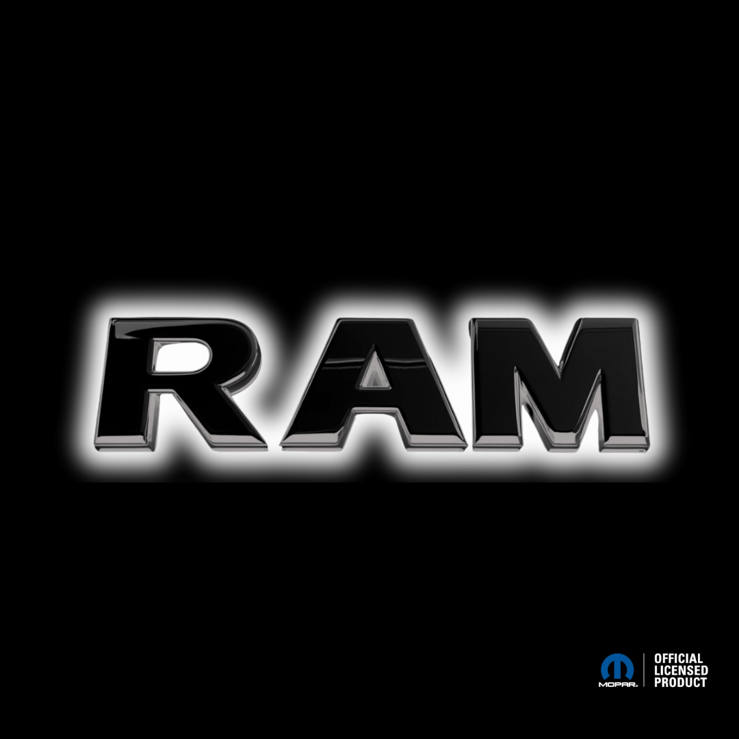 2019–2023 RAM 1500 Black Lighted Grille Emblem – White LED (Mopar Licensed)LED Illuminated Emblems