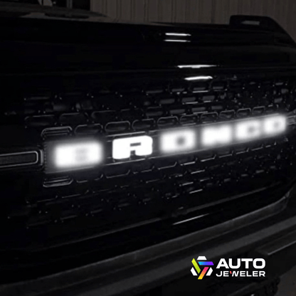 2021–2023 Ford Bronco Front Grille LED Illuminated Emblem Letters – White LEDsLED Illuminated Emblems