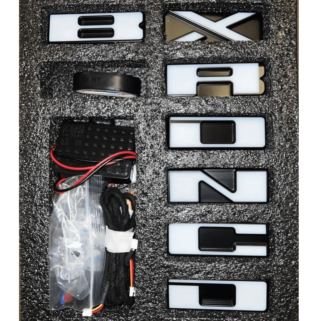 2021–2023 Ford Bronco Front Grille LED Illuminated Emblem Letters – White LEDsLED Illuminated Emblems