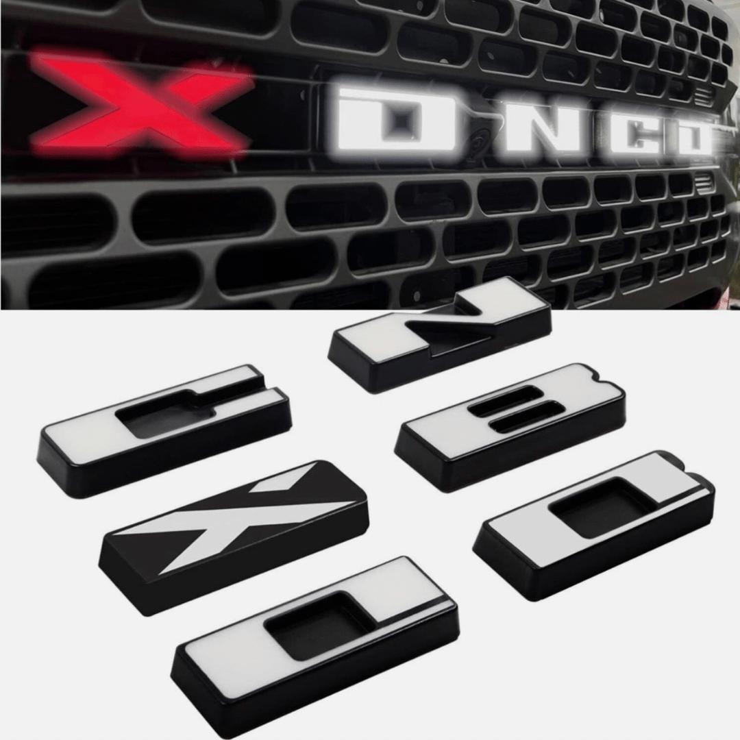 2021–2023 Ford Bronco Front Grille LED Illuminated Emblem Letters – White LEDsLED Illuminated Emblems