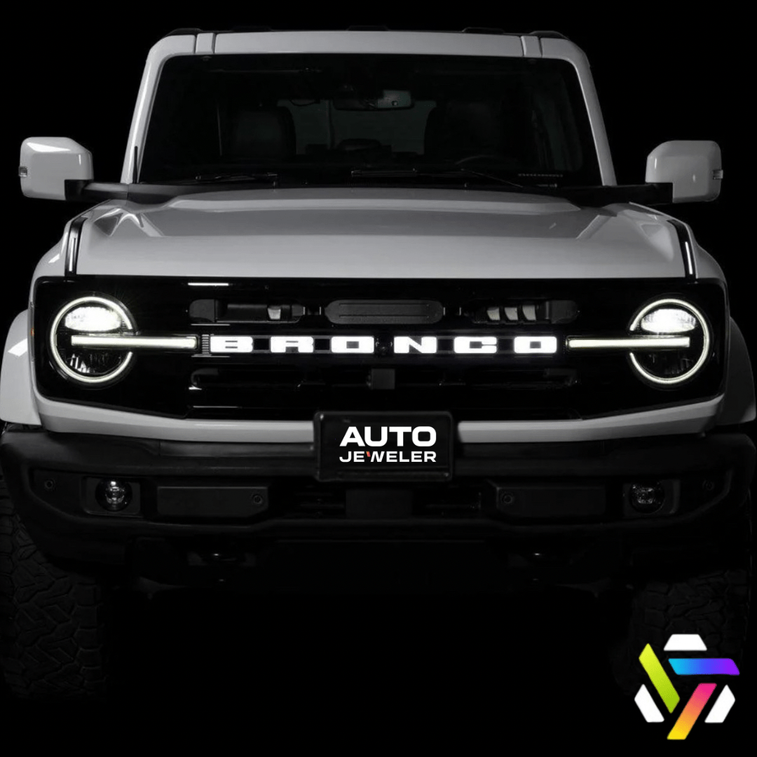 2021–2023 Ford Bronco Front Grille LED Illuminated Emblem Letters – White LEDsLED Illuminated Emblems