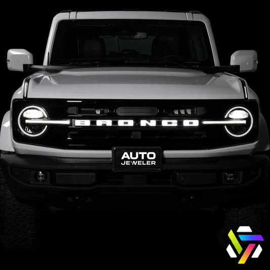 2021–2023 Ford Bronco Front Grille LED Illuminated Emblem Letters – White LEDsLED Illuminated Emblems