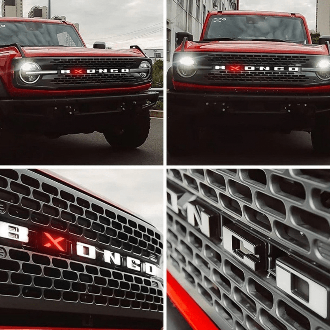 2021–2023 Ford Bronco Front Grille LED Illuminated Emblem Letters – White LEDsLED Illuminated Emblems