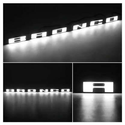 2021–2023 Ford Bronco Front Grille LED Illuminated Emblem Letters – White LEDsLED Illuminated Emblems