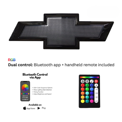 2014–2019 Chevy Silverado RGB Grille Bowtie + LED Tailgate Bowtie Emblem Bundle (Black)