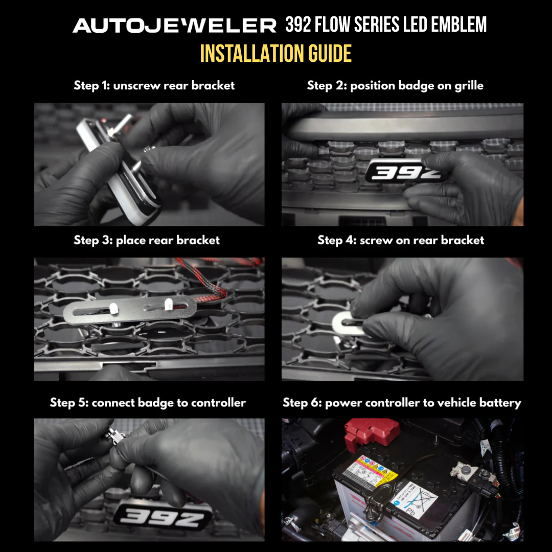 392 Flow Series LED emblem installation guide AutoJeweler step by step mounting wiring